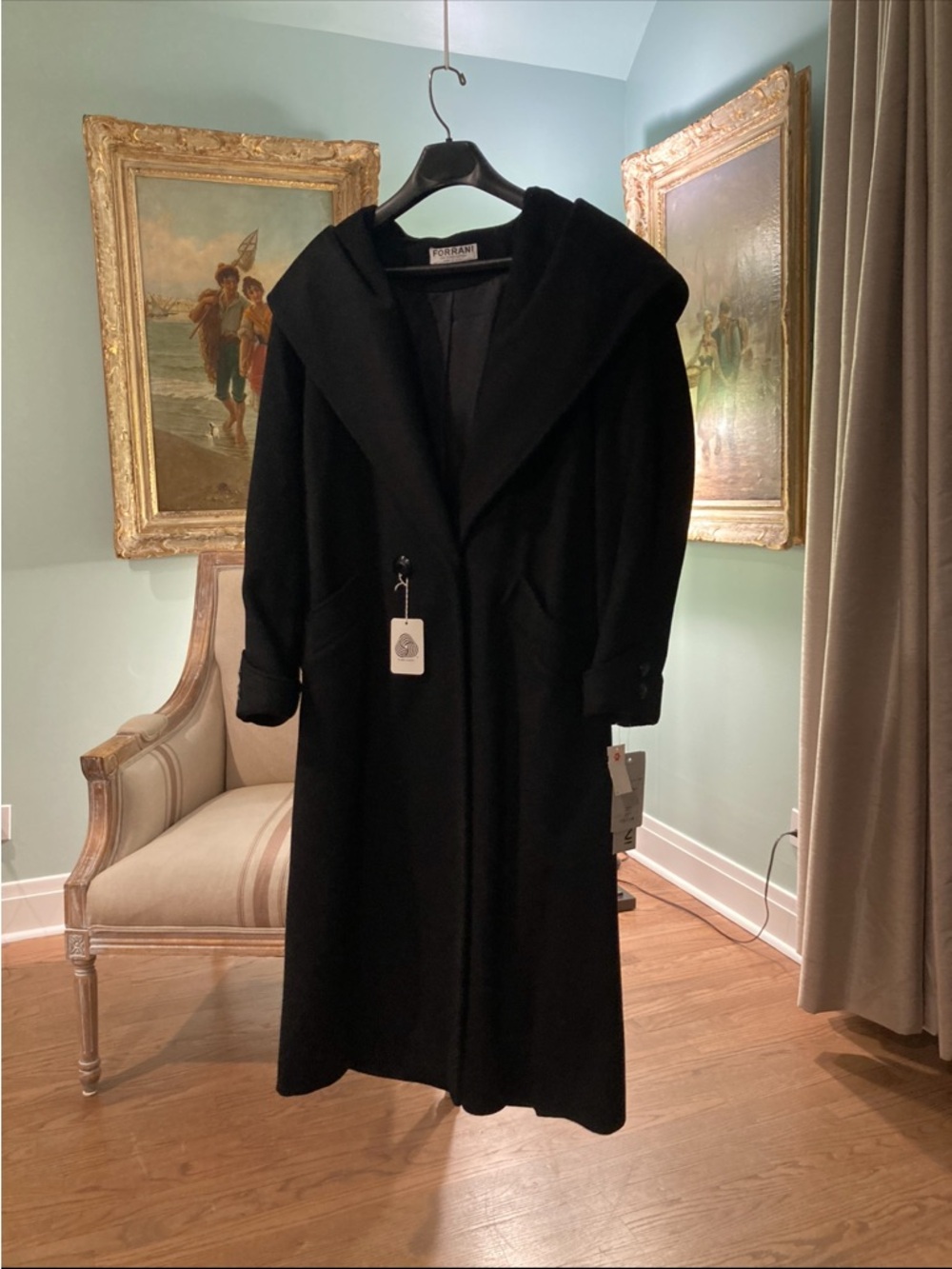 Black Hooded Wool-Blend Trench Coat